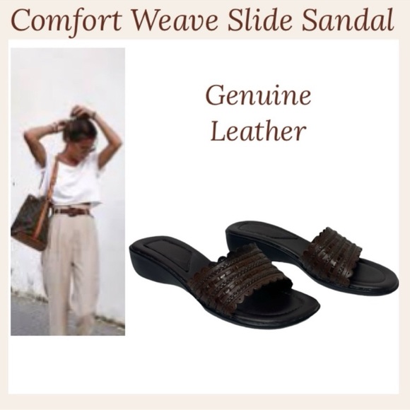 Comfort Weave Slide Sandal Woven Brown Leather Cut Out Boho Wedge Size 7.5 - Picture 1 of 15